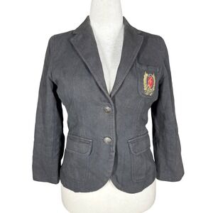 Vintage American Eagle Blazer Women M Gray Herringbone Crest Patch Anchor Button